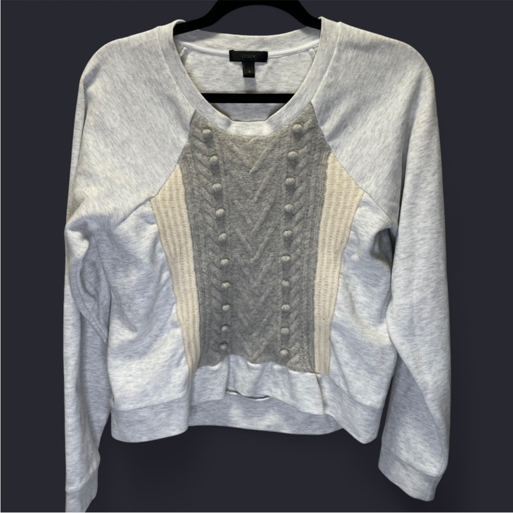 J. Crew Light Gray and Beige Mixed Media Crew Neck Sweater - Picture 1 of 5